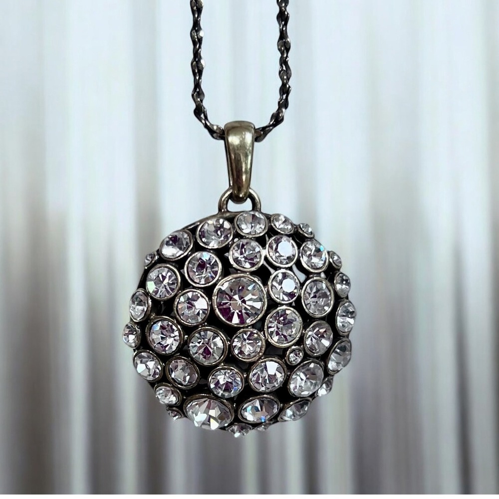 VTG Kiam Family Reversible‎ Crystal Filigree Orb Pendant Necklace Antique Gold